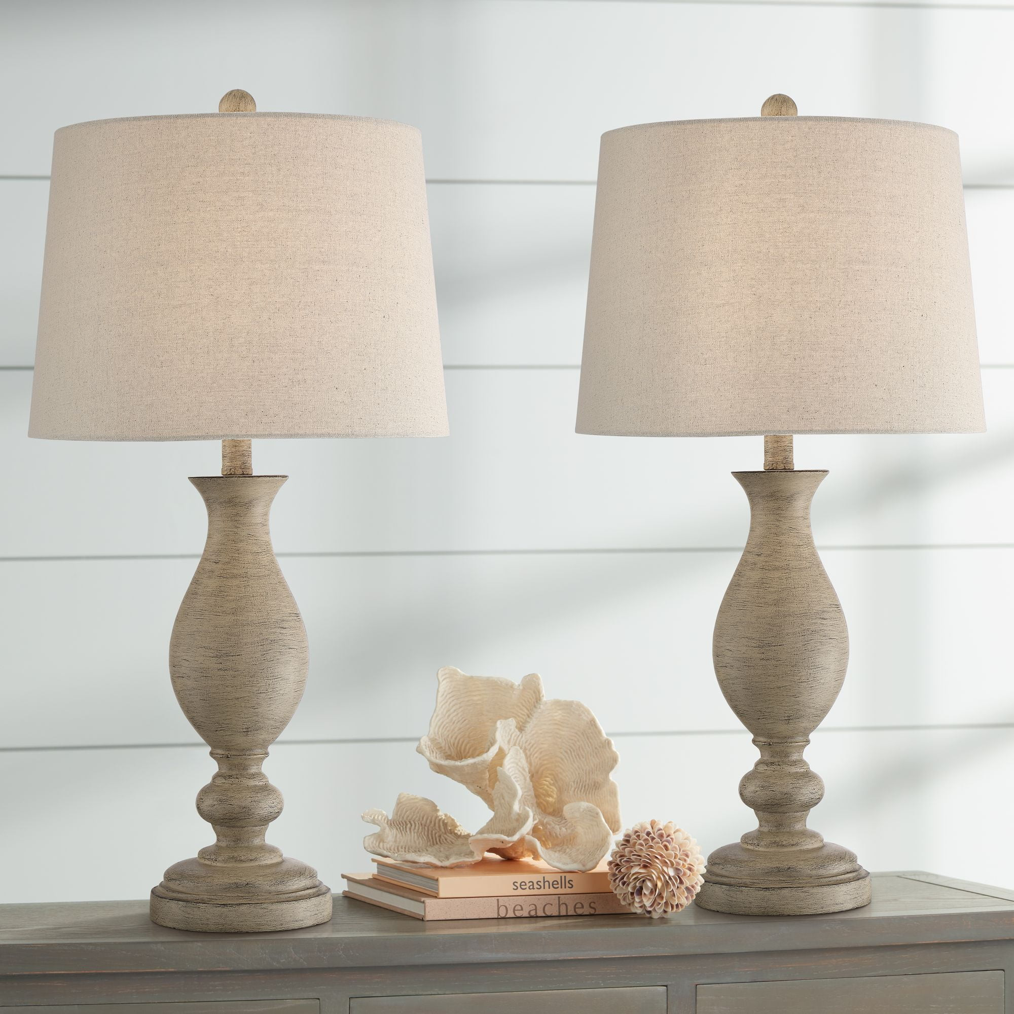 Regency Hill Serena Country Cottage Table Lamps 27 1/2" Tall Set of 2 Beige Gray Oatmeal Fabric D... | Walmart (US)