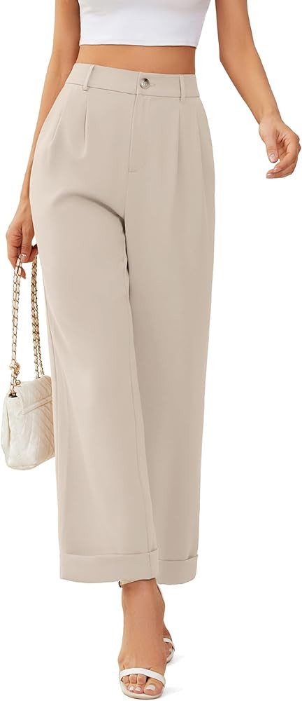 onlypuff Womens Casual Business Pants Wide Leg Palazzo Trousers High Waisted Straight Long Capris... | Amazon (US)