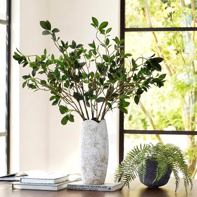 3 Pcs Artificial Greenery Stems 40'' Tall Faux Bay Leaf Branches | Summer Fake Greenery Plants Pl... | Amazon (US)
