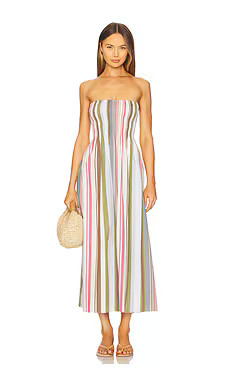 FAITHFULL THE BRAND Jamie Midi Dress in Meleu Stripe Multi from Revolve.com | Revolve Clothing (Global)