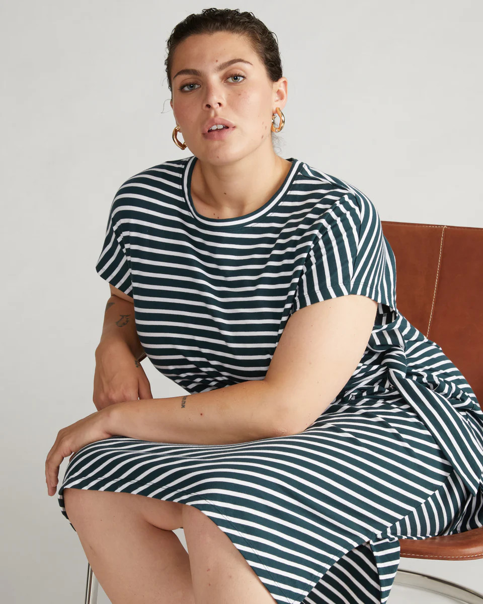 Crescent Breton Stripe Knot DressDeep Sea/White Stripe | Universal Standard