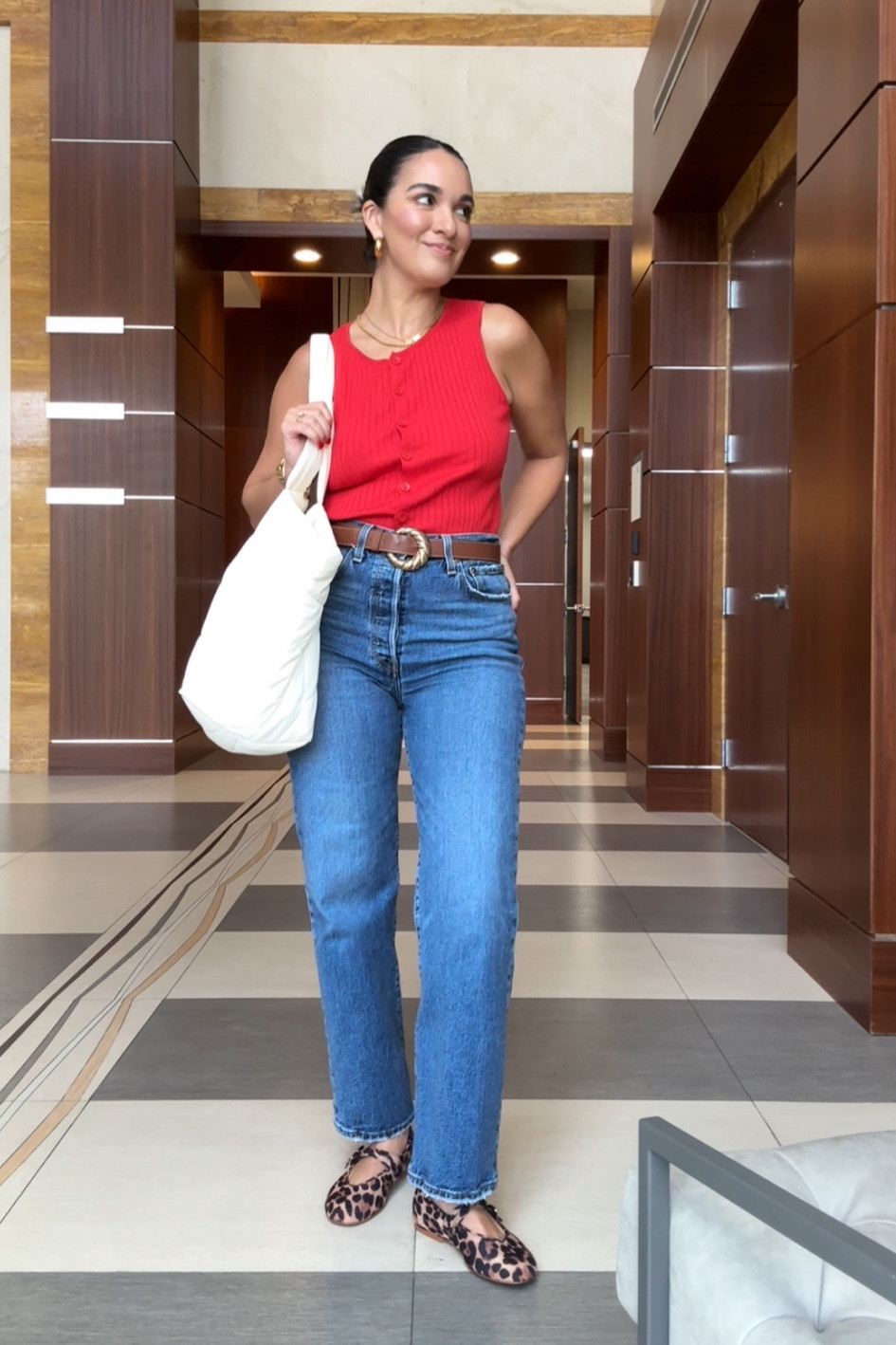 Casual work outfit
Elevated casual outfit 
Leopard flats 
