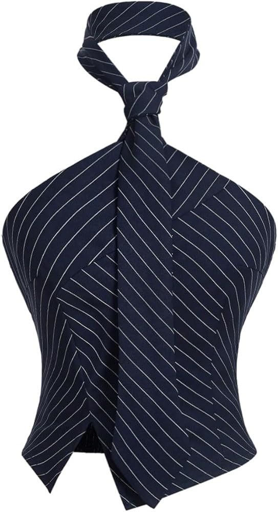 SOLY HUX Women's Striped Halter Tops Sleeveless Backless Split Asymmetric Hem Summer Going Out Cr... | Amazon (US)