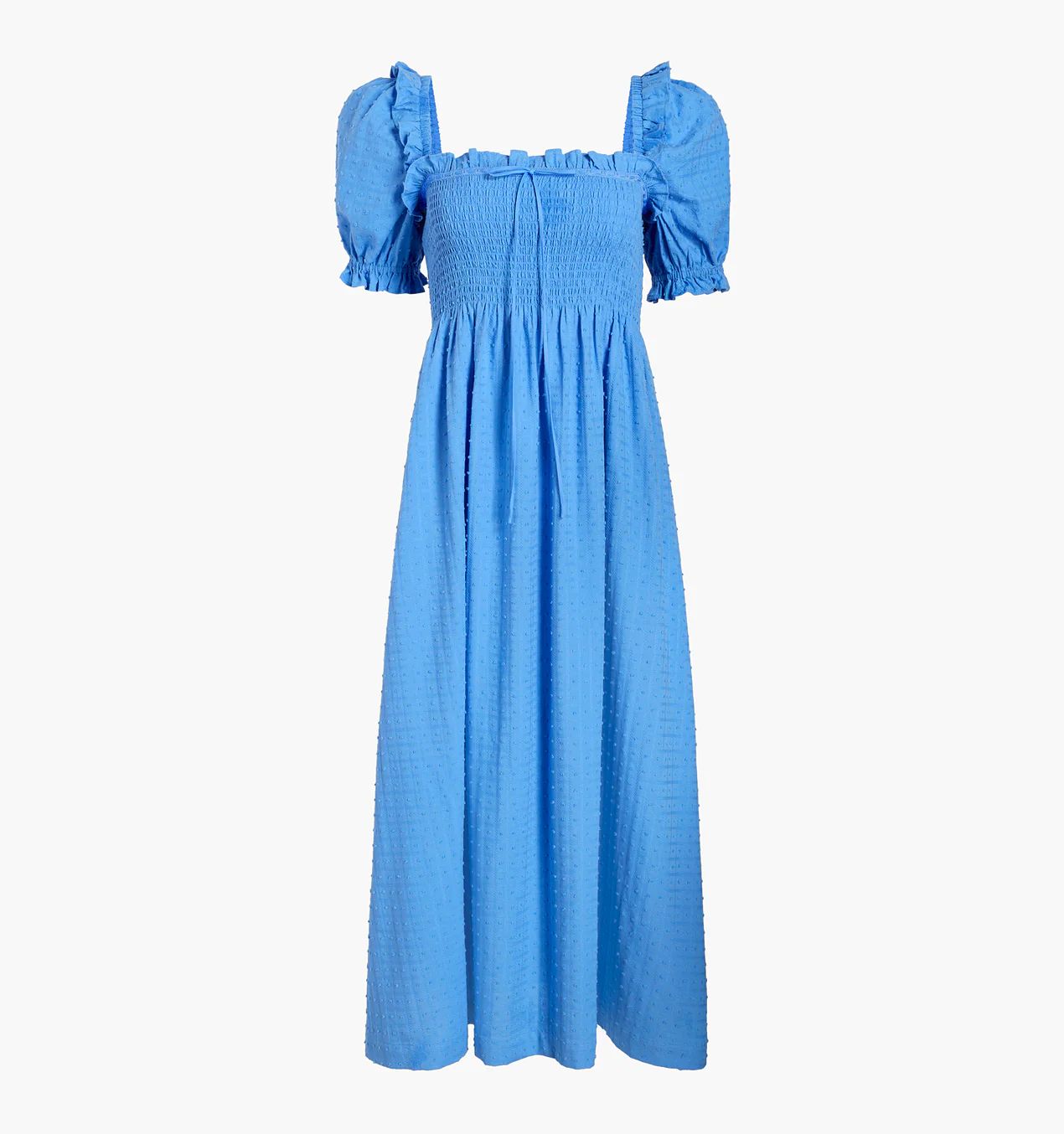 The Scarlett Midi Nap Dress - Hydrangea Blue Textured Clip Dot | Hill House Home