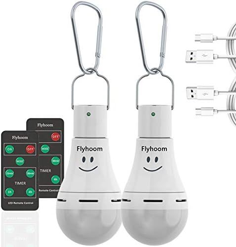 Flyhoom 2 Pack Rechargeable LED Light Bulb with Remote, Dimmable LED Camping Light Bulbs for Car,... | Amazon (US)
