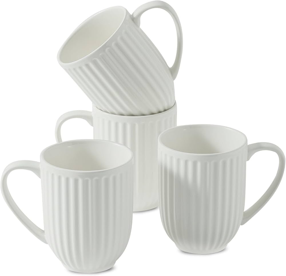 Hasense 16 oz Ceramic Coffee Mugs Set of 4, Large Ribbed Coffee Cups with Big Handle, Unique Mode... | Amazon (US)