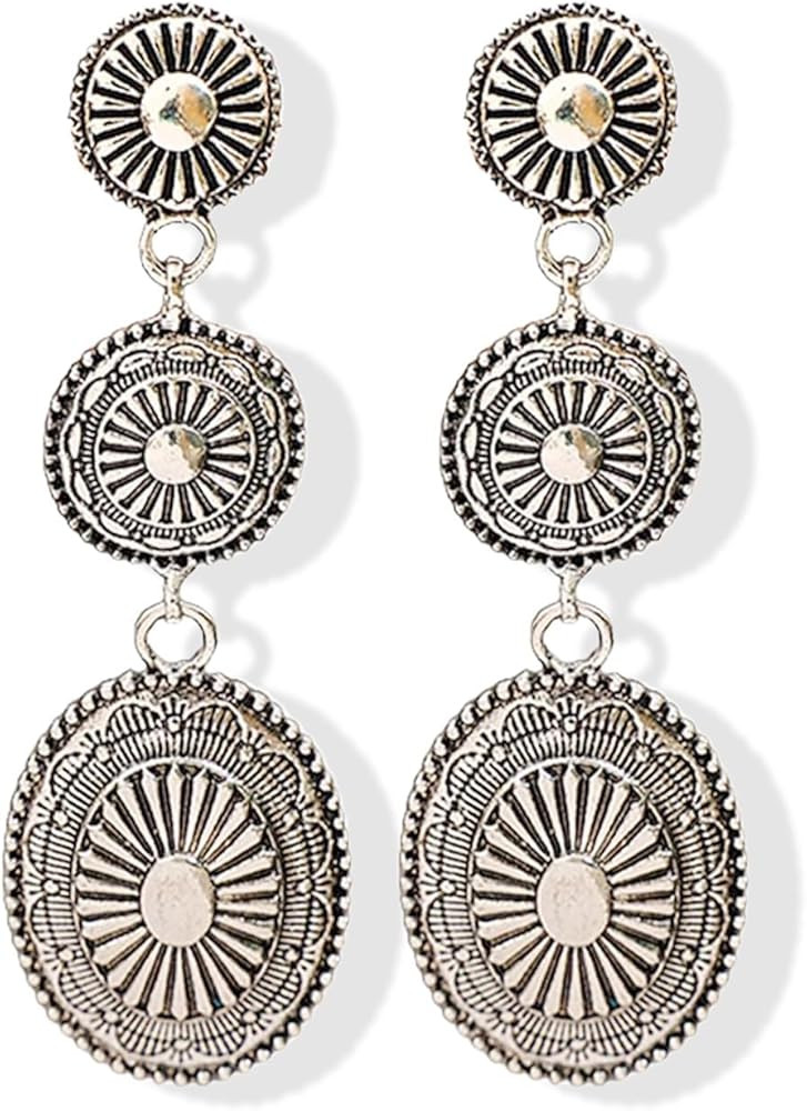 Western Outfit Earrings for Women Oval Turquoise Dangle Earrings Vintage Silver Drop Earrings Wes... | Amazon (US)