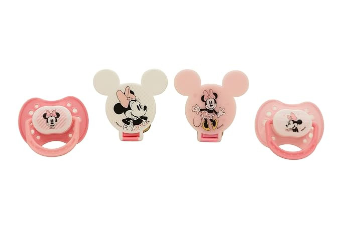 Disney Cudlie Minnie Mouse Baby Girl 4 Pack of 2 Pacifiers & 2 Clips with Sugar & Spice Print | Amazon (US)