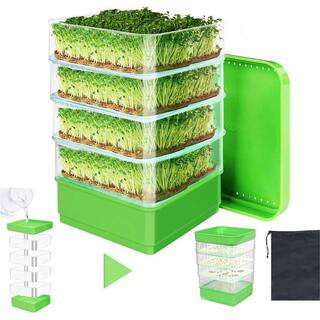 4-Tier Seed Sprouting Kit with Drain Holes and Tray, Stackable Microgreens Bean Sprouter Soil-Free Tray for Alfalfa | The Home Depot