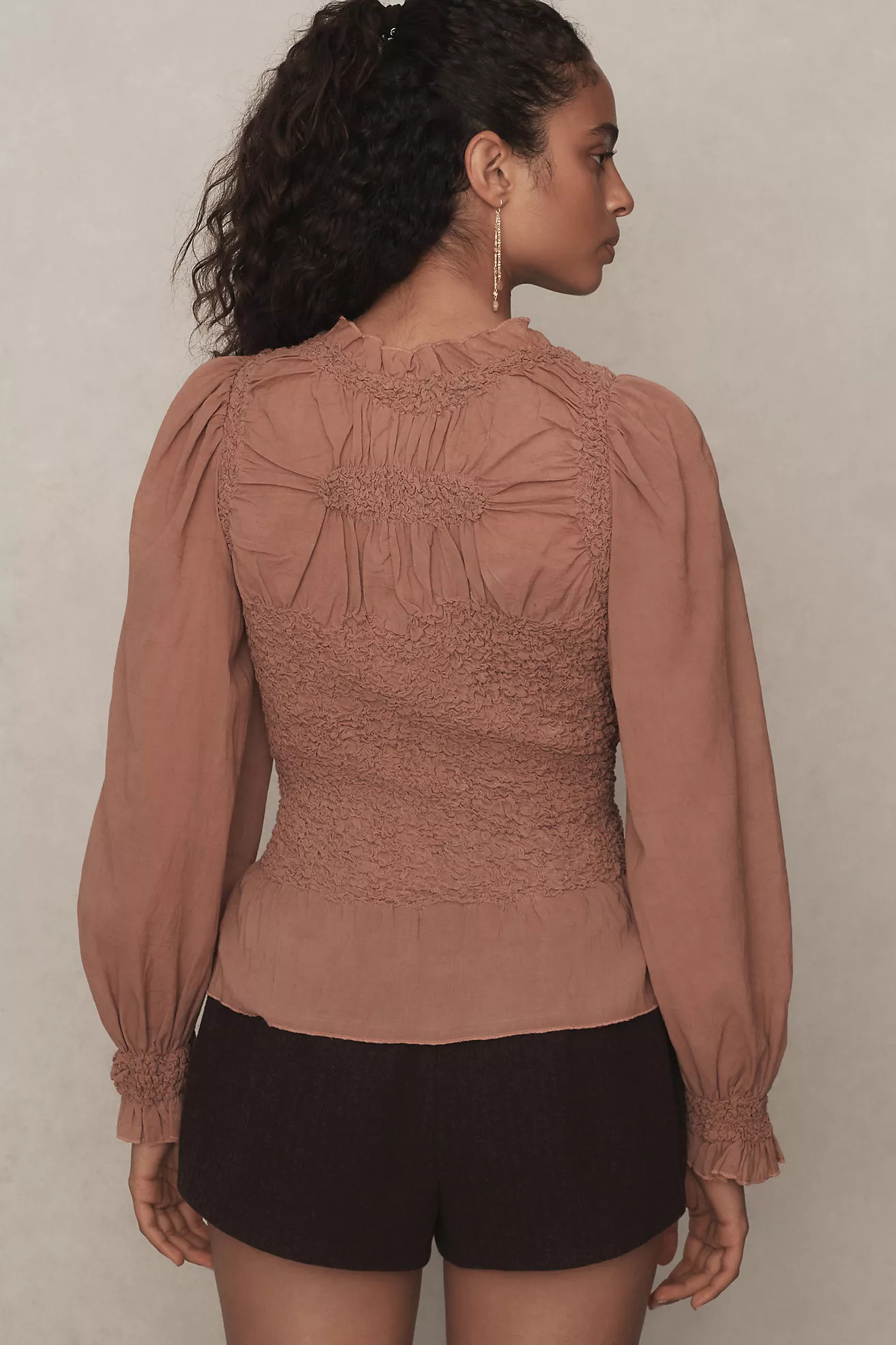 By Anthropologie Balloon-Sleeve Smocked Peplum Blouse | Anthropologie (US)