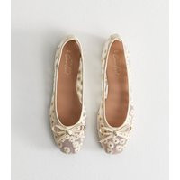 Women's White Floral Embroidered Mesh Ballet Flats Vegan New Look | New Look (UK)