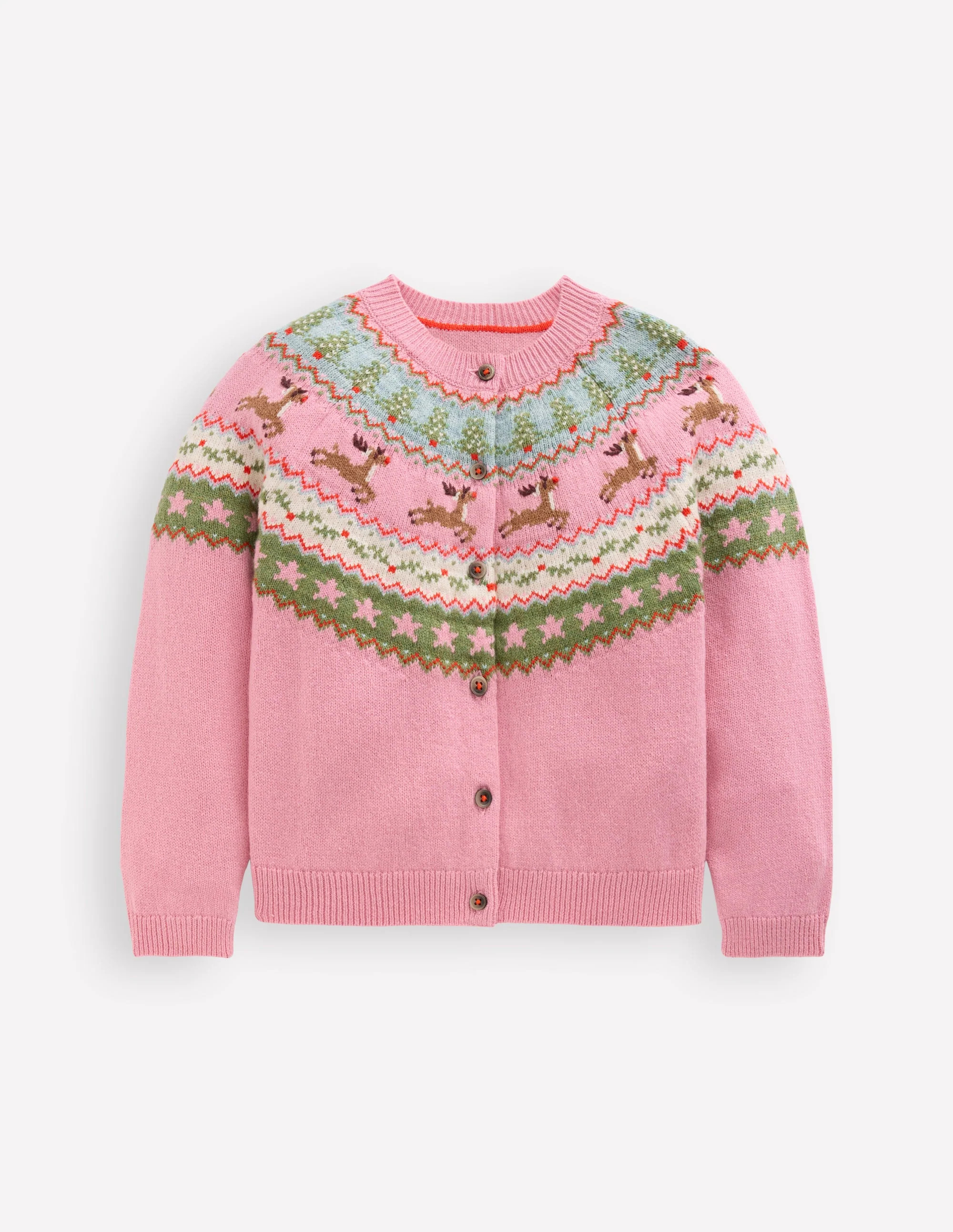 Edie Fair Isle Cardigan-Pink Marl Reindeer | Boden UK