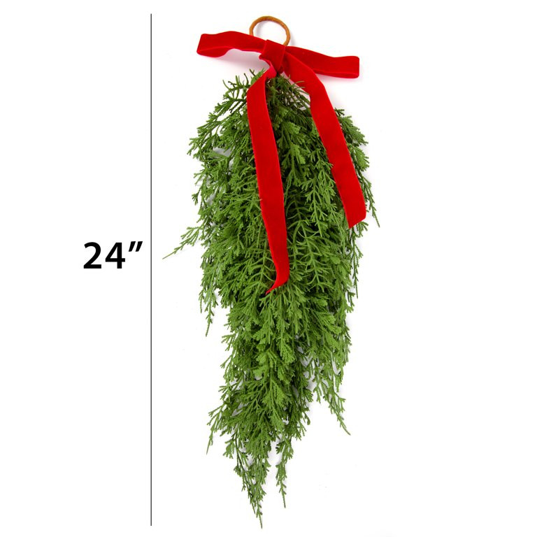 Hanging Christmas Faux Greenery Swag Garland with Red Bow, by Holiday Time | Walmart (US)
