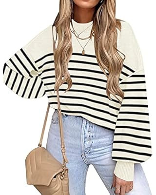 Women's Oversized Crewneck Sweaters Batwing Long Sleeve Side Slit Ribbed Knit Pullover Sweater To... | Amazon (US)