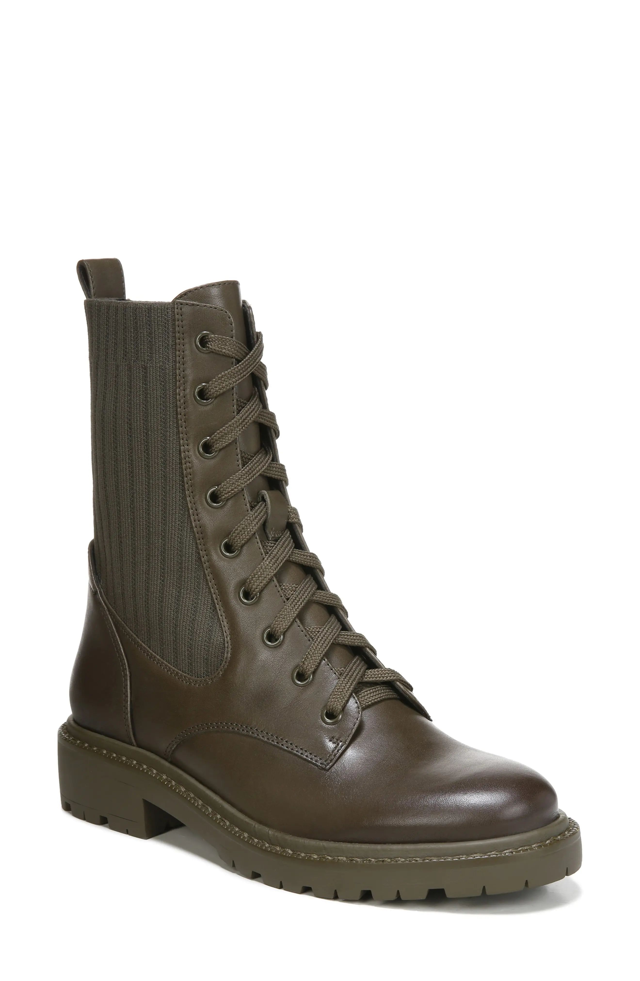Sam Edelman Lydell Mixed Media Combat Boot, Size 8.5 in Alpine Green at Nordstrom | Nordstrom