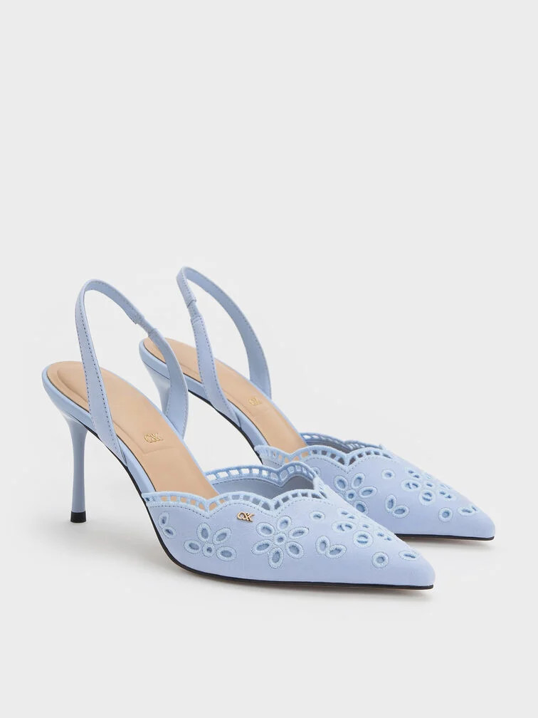 Light Blue Leather Embroidered Pointed Slingback Pumps | CHARLES & KEITH | Charles & Keith US