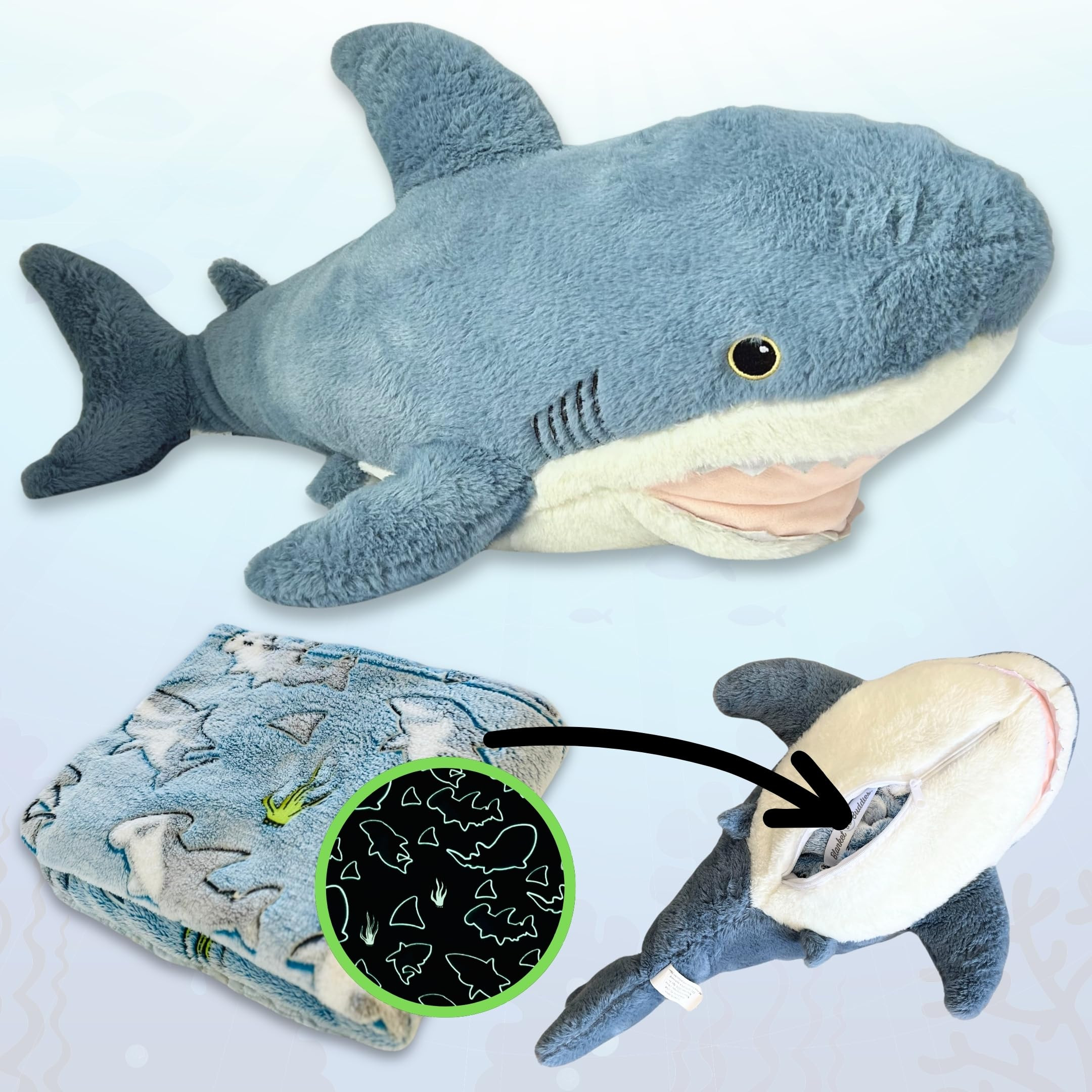 Shark Stuffed Animal with Blanket Inside: 3-in-1 Pillow, Blanket, and Friend - Lovable 29" Shark ... | Amazon (US)