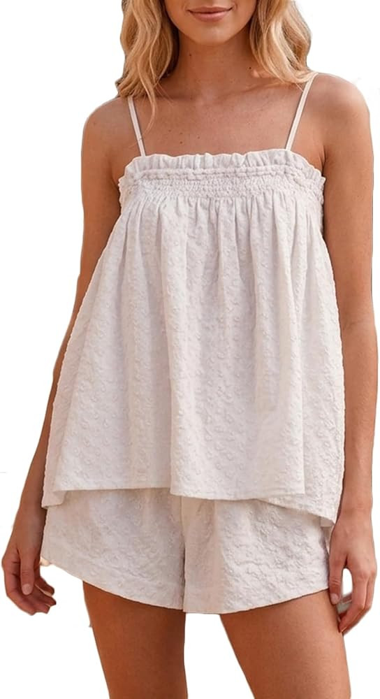 Women Summer Pajama Set Babydoll Flowy Cami Tops with Shorts 2Pcs Sleepwear | Amazon (US)