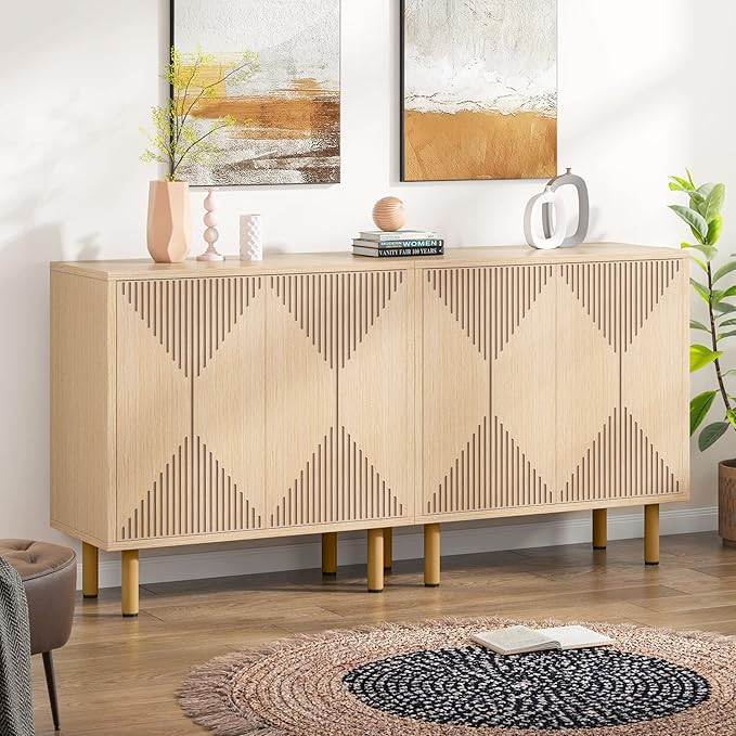 Tribesigns Modern Natural Storage Cabinet, Freestanding Floor Cabinet, Classic 59 inches Sideboar... | Amazon (US)