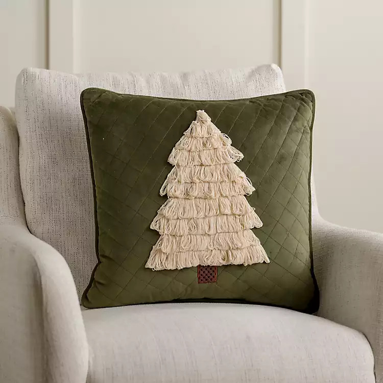 Yarn Fringe Christmas Tree Pillow | Kirklands