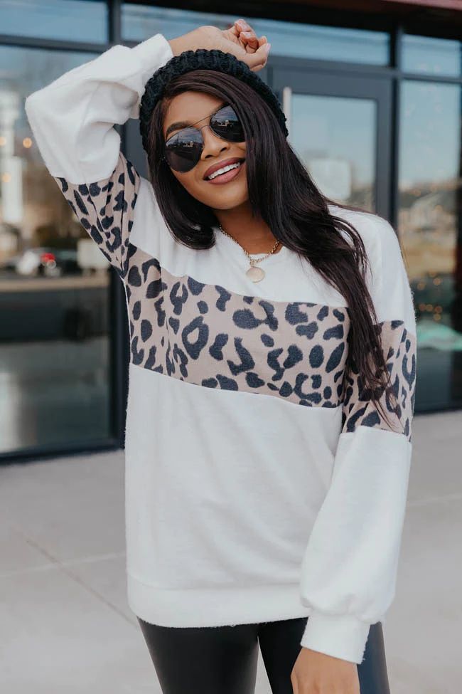 Living Lazy Animal Print Pullover Ivory | The Pink Lily Boutique