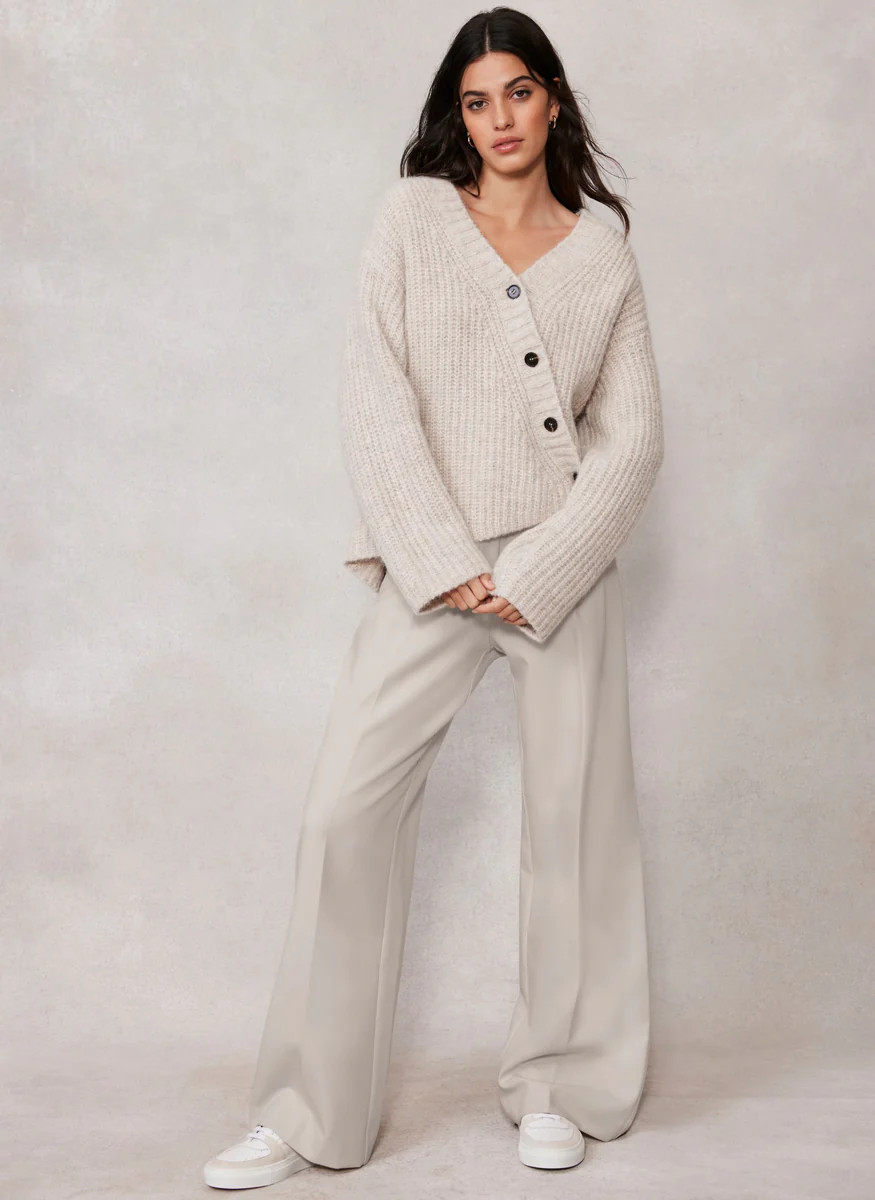 Neutral Wide Tailored Trousers | Mint Velvet