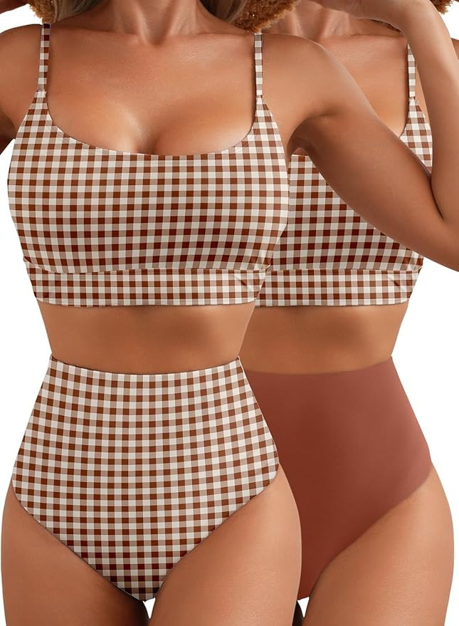 Amazon.com: Herseas 2 Piece High Waisted Bikini Set for Women 2026 Daisy Pattern Spaghetti Straps... | Amazon (US)