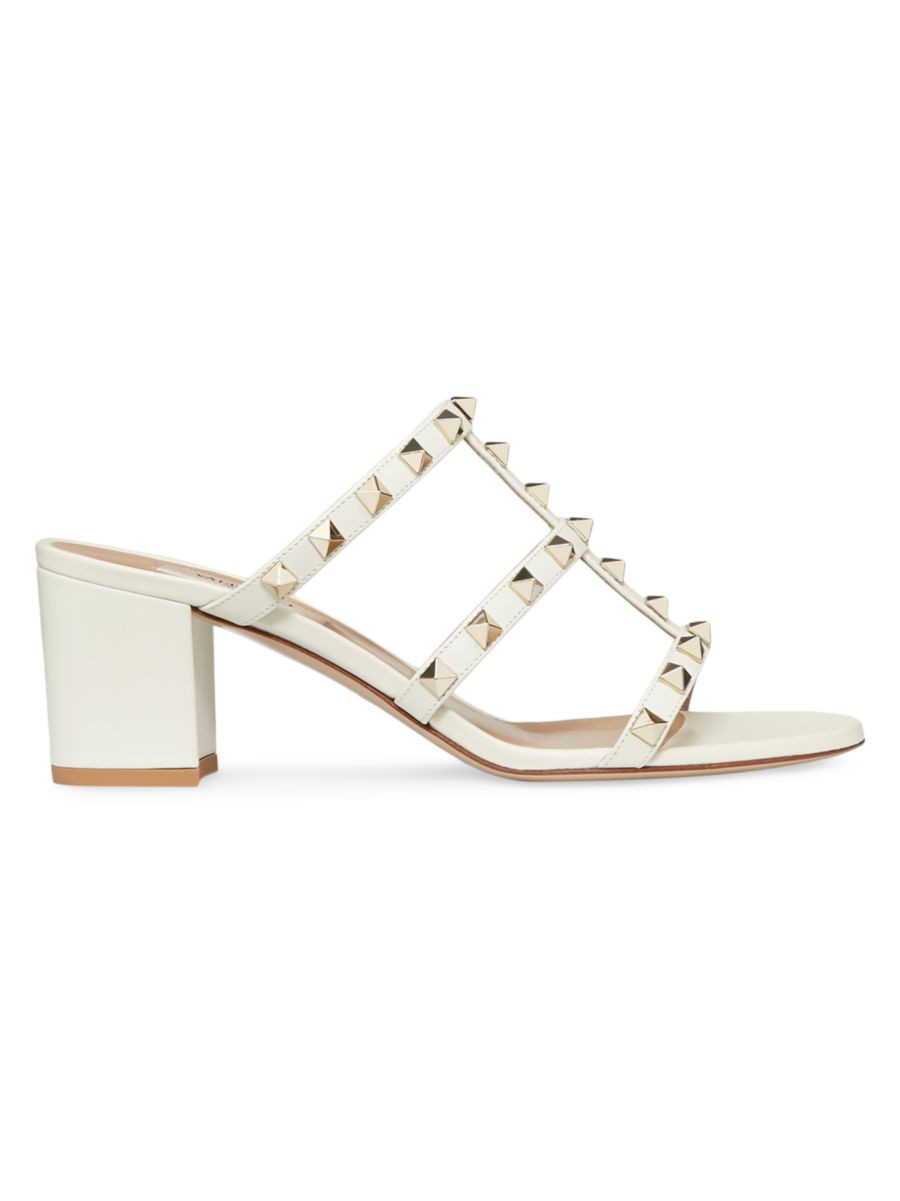 Shop Valentino Garavani Rockstud Calfskin Leather Slide Sandals 60MM | Saks Fifth Avenue | Saks Fifth Avenue