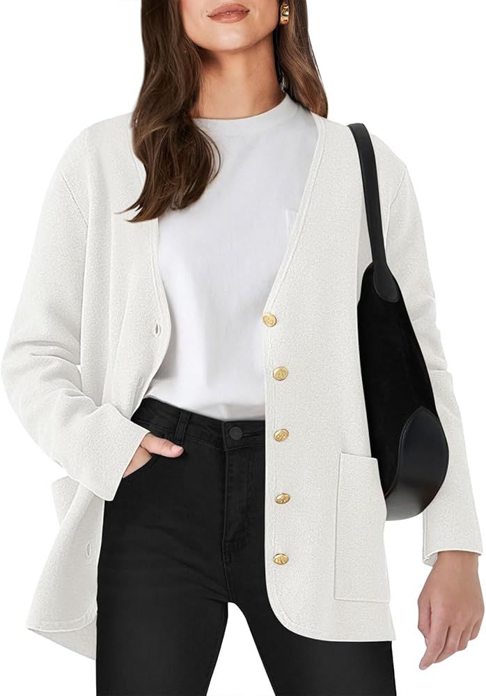 ANRABESS Women Casual Long Sleeve V Neck Button Down Cardigan Sweater Blazer | Amazon (US)