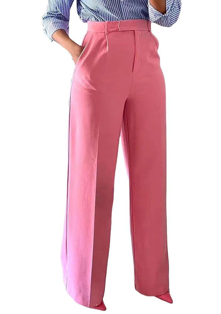 LAJIOJIO High Waist Dress Pants Women Casual,Wide Leg Business Pant Long Trousers with Pockets | Amazon (US)