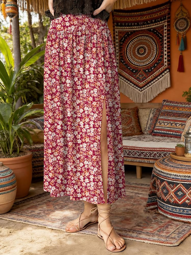 ANRABESS Women's Maxi Skirts, Soft Flowy Boho Floral, Long Casual Side Slit Skirt, Perfect for Be... | Amazon (US)