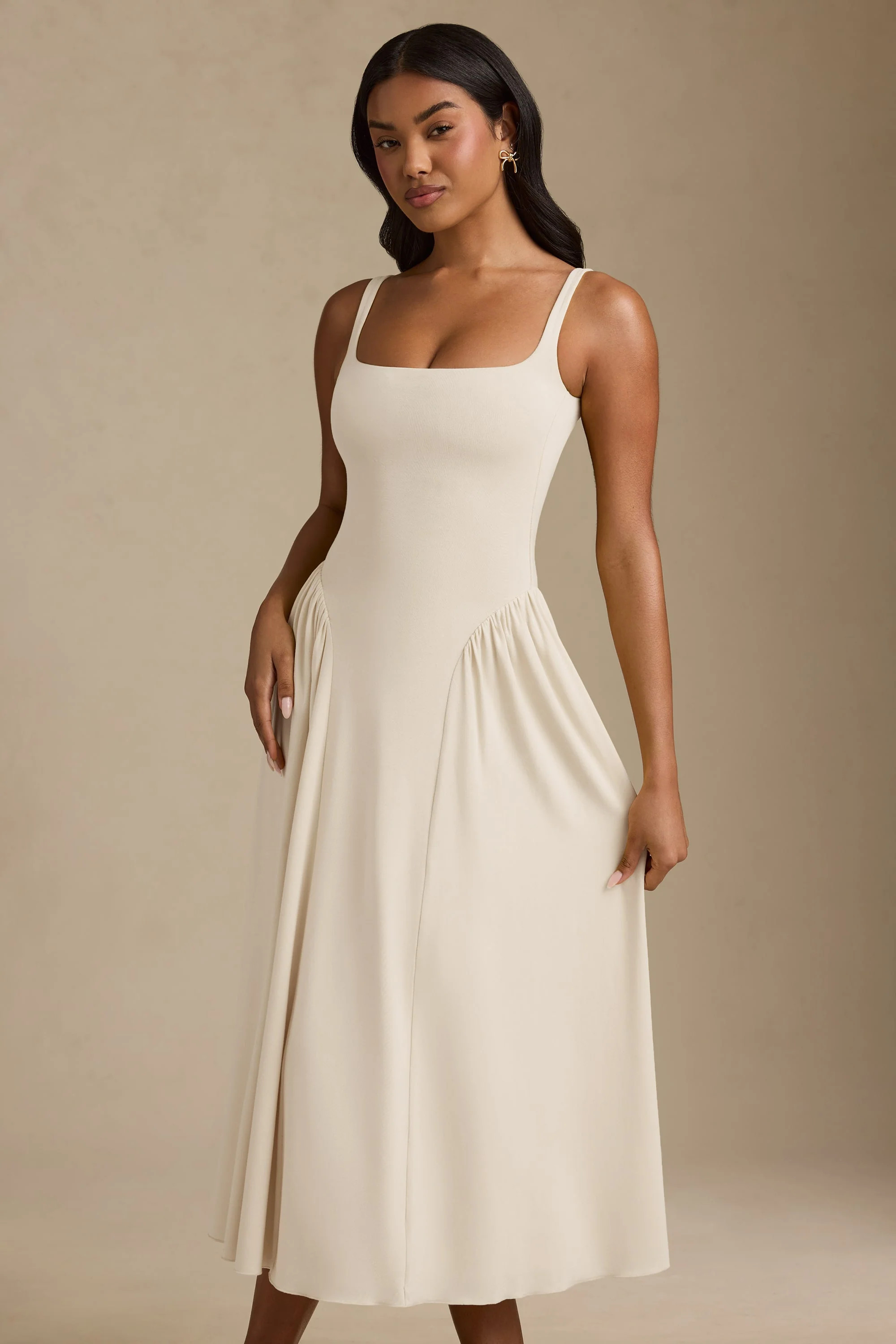 Modal A-Line Midaxi Dress in Ivory | Oh Polly