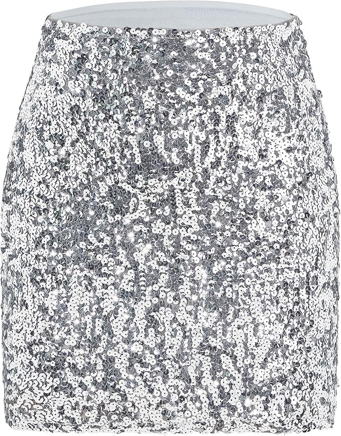 Zando Women's Sequin Skirt Sparkle Stretchy Glitter Sequin Bodycon Sparkly Skirt Mini Skirt for N... | Amazon (US)