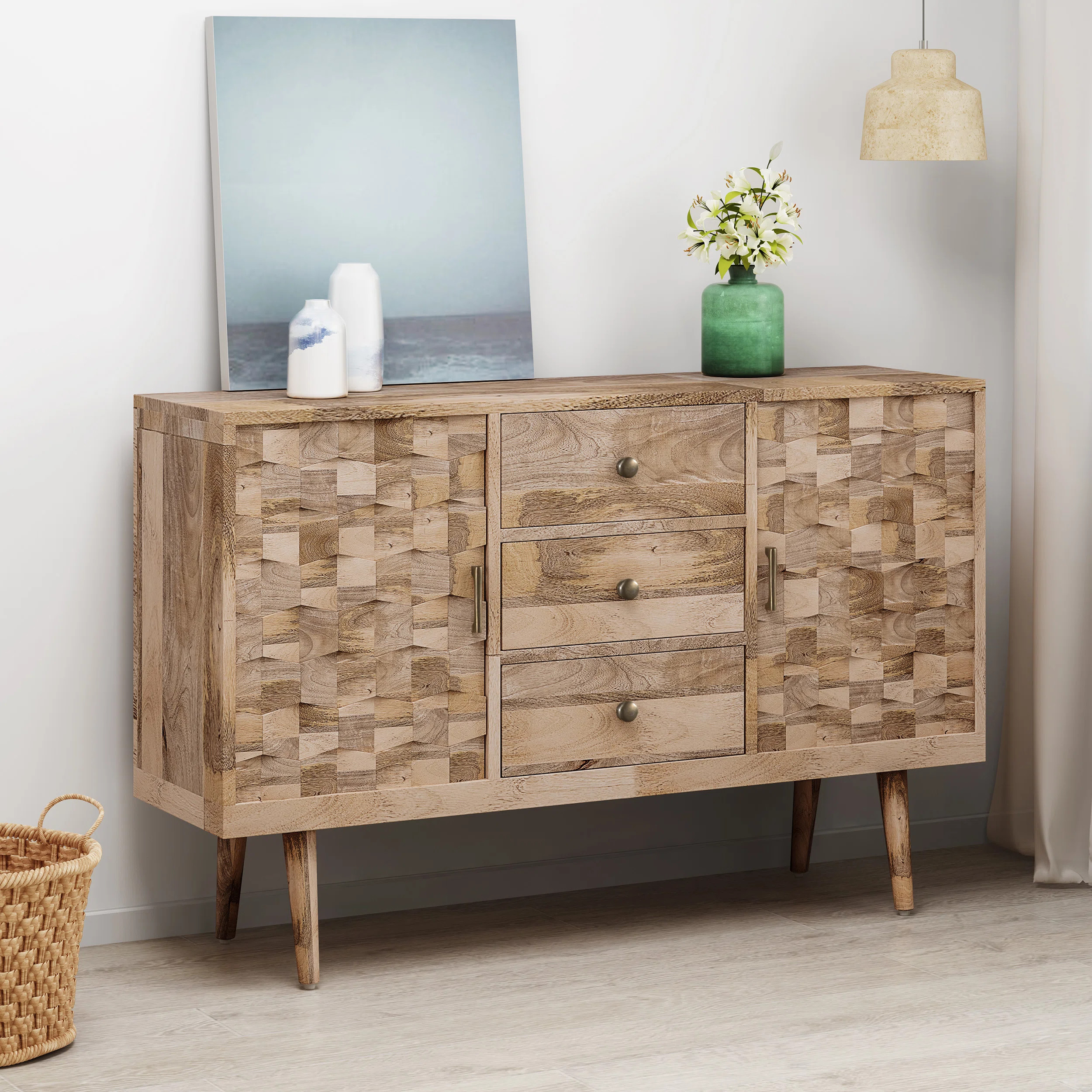 Union Rustic Westra Mid-Century Modern Mango Wood 3 Drawer Sideboard | Wayfair | Wayfair North America
