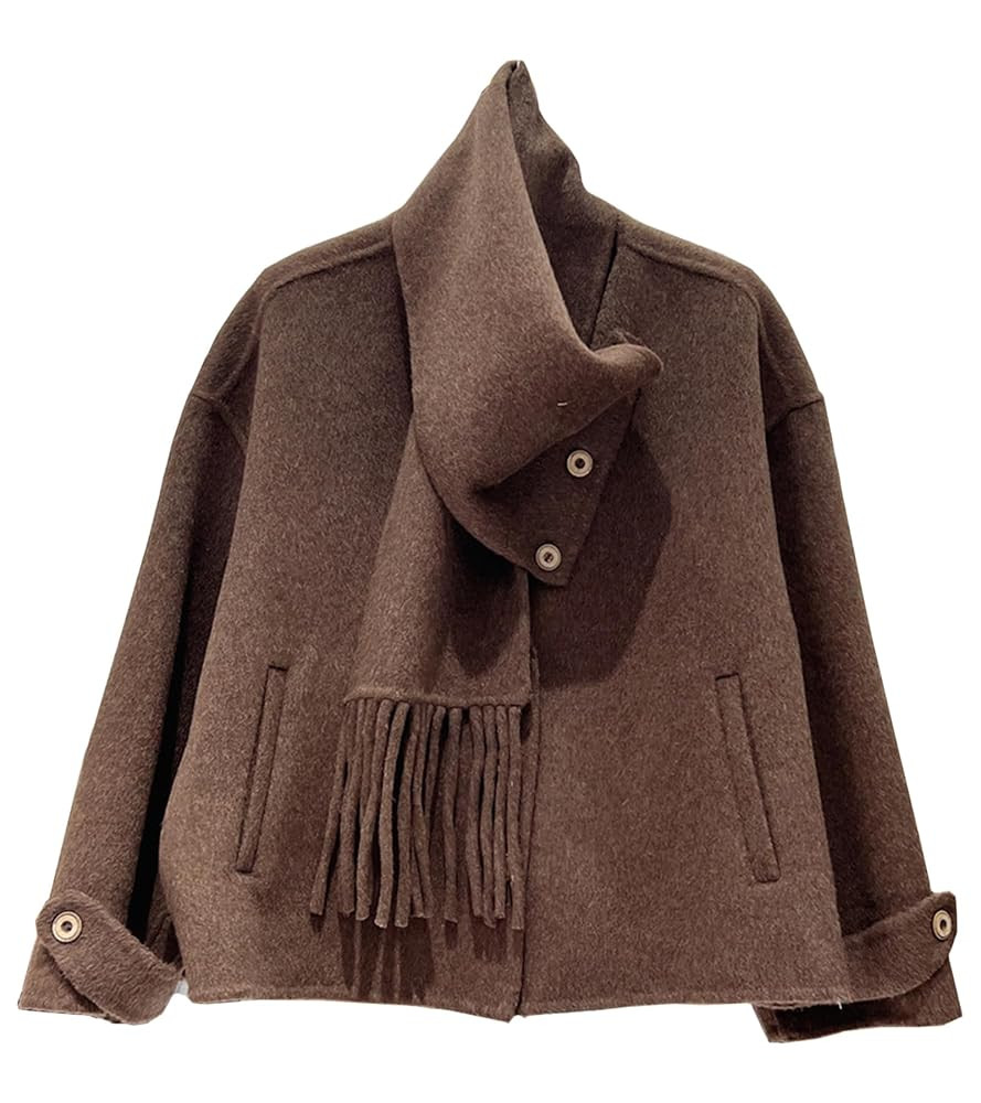 Babalet Wool Blend Double-faced Women Wool Pea Coat Button Scarf Casual Coat Trench Coat Handmade... | Amazon (US)