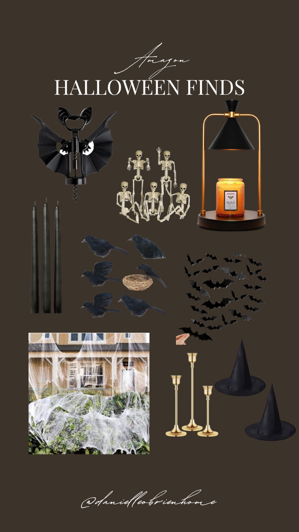 Amazon halloween finds 

Bar wine opener, mini skeletons, crows, bats, black taper candles, witch hats, candle warmer, brass candlestick holders, cobwebs, halloween decor, home decor 

#LTKhome #LTKSeasonal #LTKHalloween