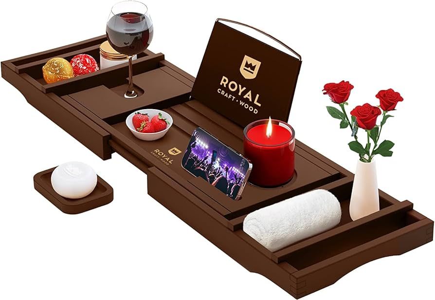 ROYAL CRAFT WOOD Luxury Bamboo Bathtub Caddy Tray, + Free Soap Holder (Brown) | Amazon (US)