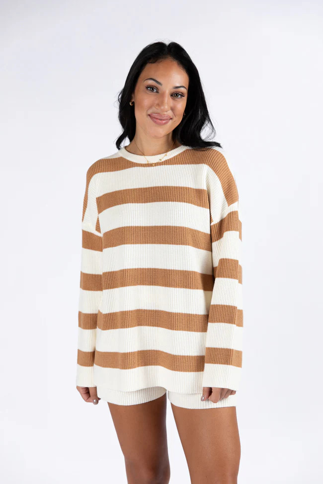 Sign Of The Times Ivory and Tan Striped Sweater Set | Pink Lily