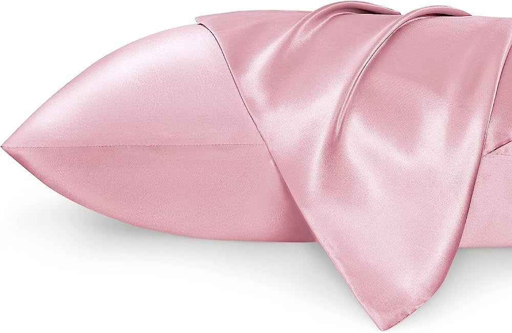 Bedsure Satin Pillowcase for Hair and Skin Queen - Pink Silky, 20x30 Inches - Set of 2 with Envel... | Amazon (US)