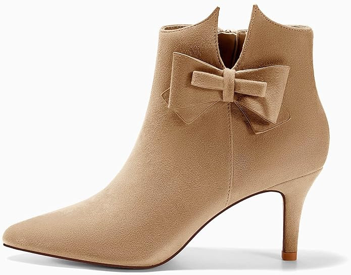 Ermonn Womens Pointed Toe Ankle Boots Stiletto Heels Side Zipper Bow Faux Suede Booties Wedding D... | Amazon (US)