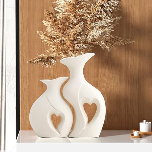 White Ceramic Vase Set of 2 for Home Decor,Minimalist Nordic Boho Vase for Decor,Flower Vases for Wedding,Living Room,Dining Table,Bedroom,Entryway,Office,Coffee Table Decor | Amazon (US)