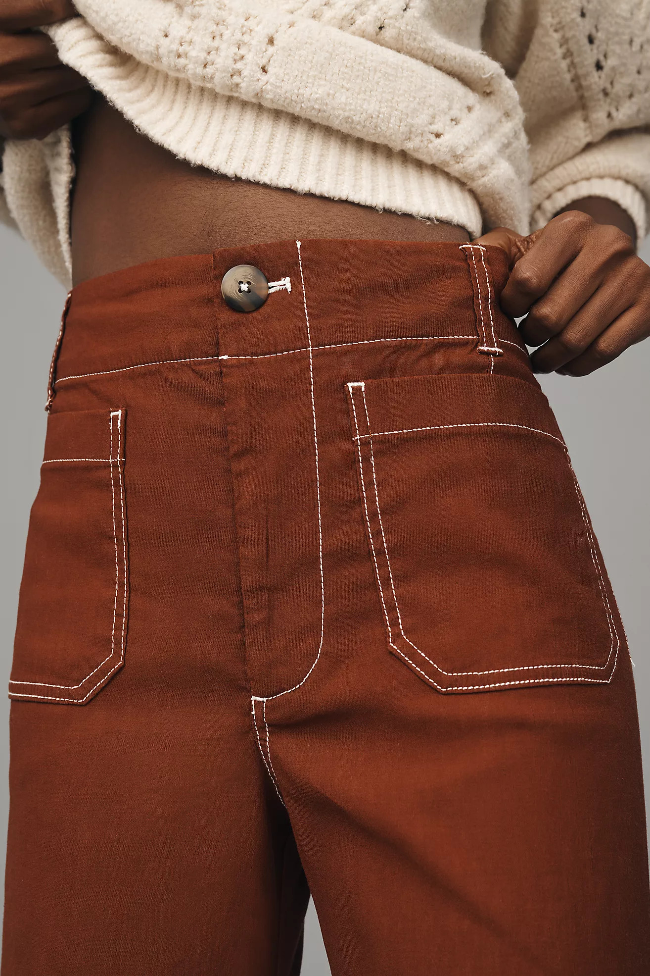 The Colette Cropped Wide-Leg Pants by Maeve: Merrick White Contrast-Stitch Edition | Anthropologie (US)