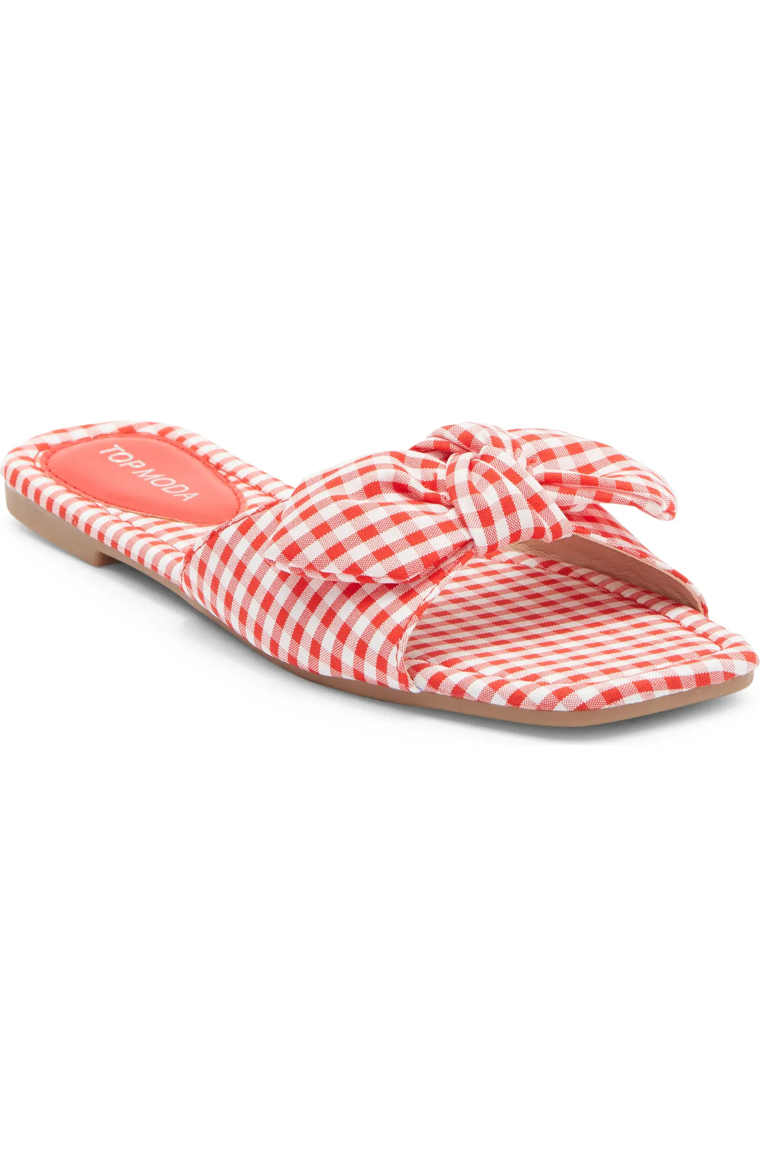 TOP MODA Penny Gingham Bow Slide Sandal (Women) | Nordstromrack | Nordstrom Rack