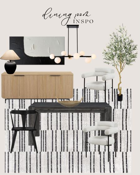 Dining room furniture. Black dining table modern. Dining room chandelier black. Wooden sideboard fluted. Modern dining chair black. White dining chair barrel. 

#LTKhome #LTKsalealert