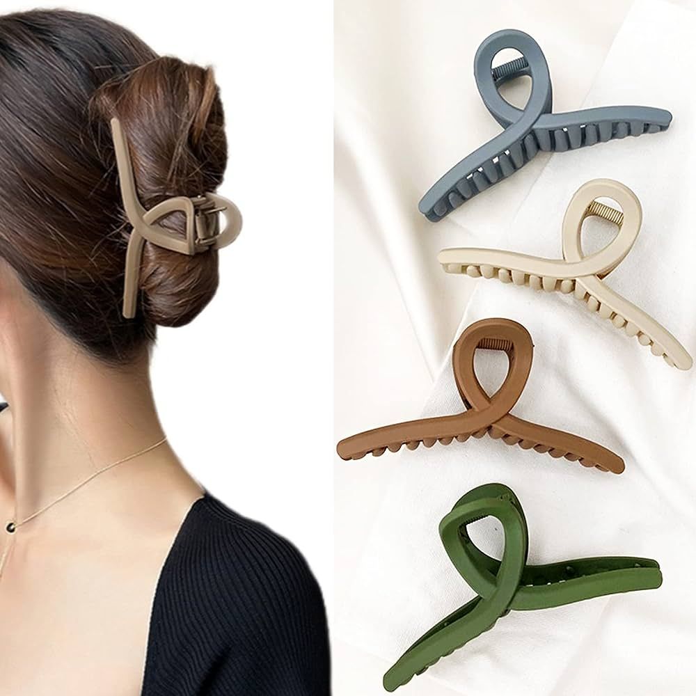 Big Hair Claw Clips 4 Pcs Matte Plastic Hair Claw Clips Nonslip Large Claw Clip for Women and Gir... | Amazon (US)