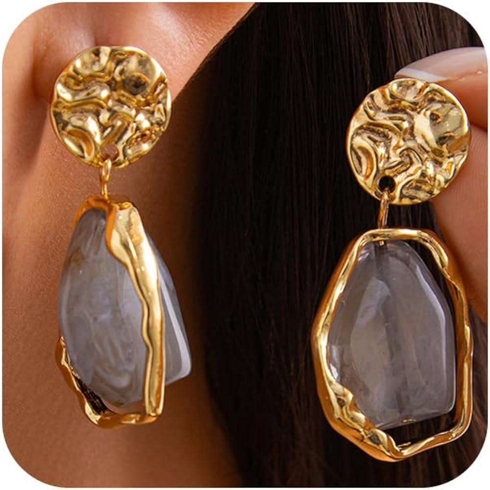 Dainty Irregular Crystal Drop Dangle Earrings for Women Trendy, Statement Chunky 14K Gold Dangly ... | Amazon (US)