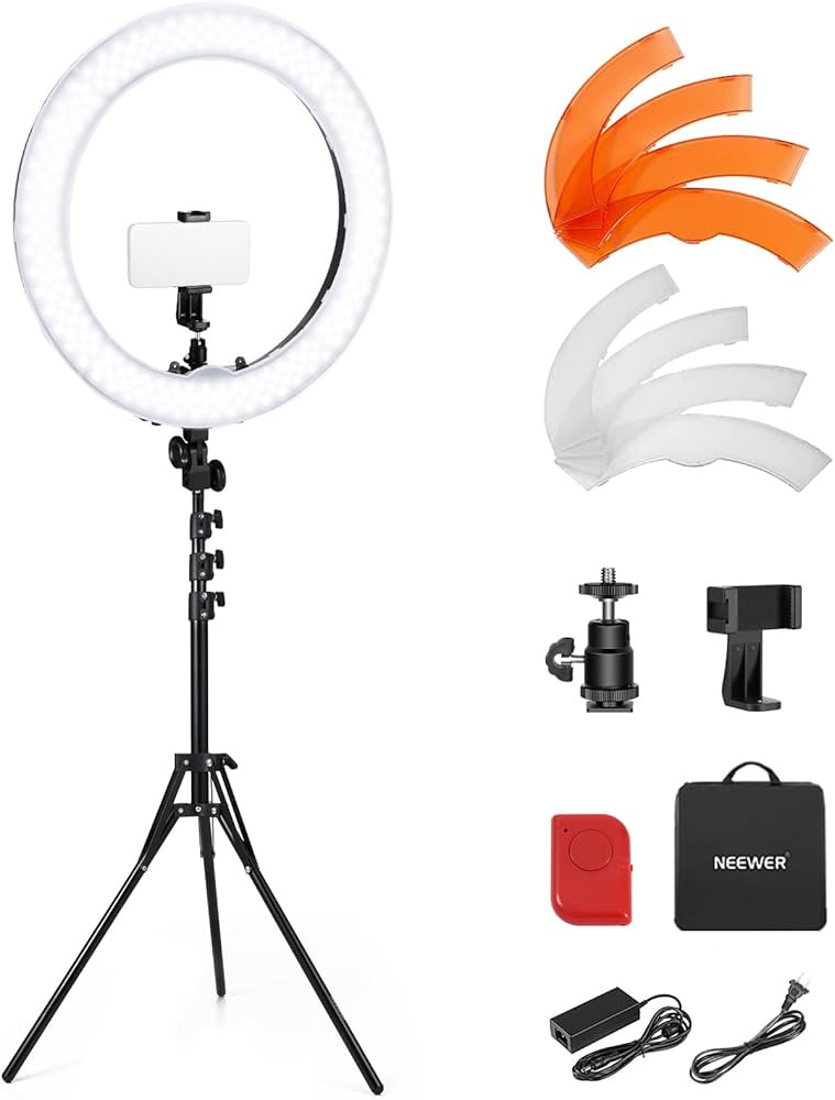NEEWER 55W 18"/45cm Ring Light Kit [New Version], 5600K Dimmable LED Ringlight Tripod Stand Phone... | Amazon (US)