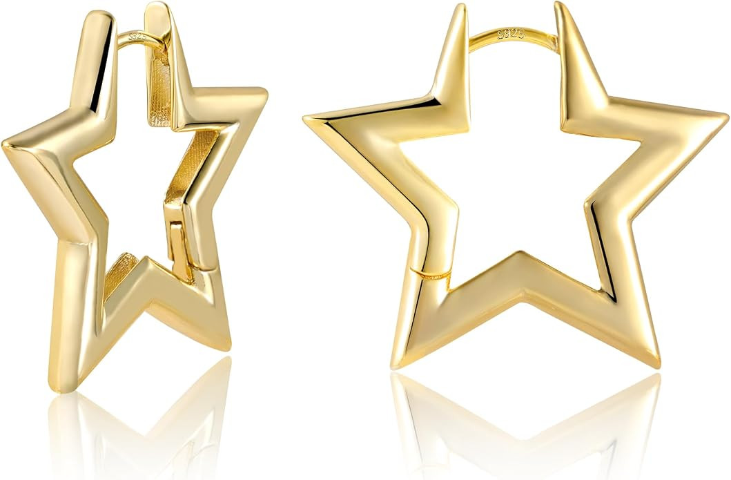 Silver Earrings Star Geometric Rhombus Silver Hoop Earrings for Women Trendy Small Hoop Earrings ... | Amazon (US)