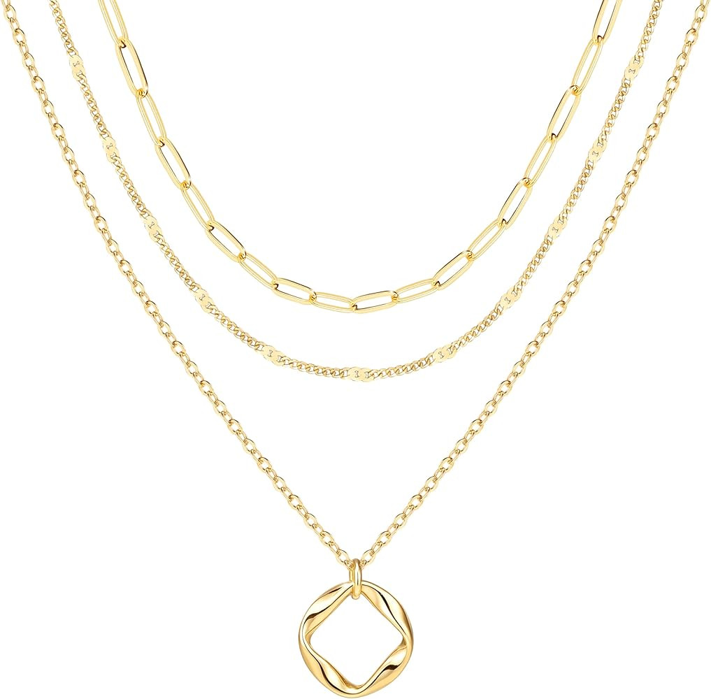 Layered Gold Necklaces for Women,Stackable Dainty 14K Gold Silver Plated Trendy Circle Paperclip ... | Amazon (US)