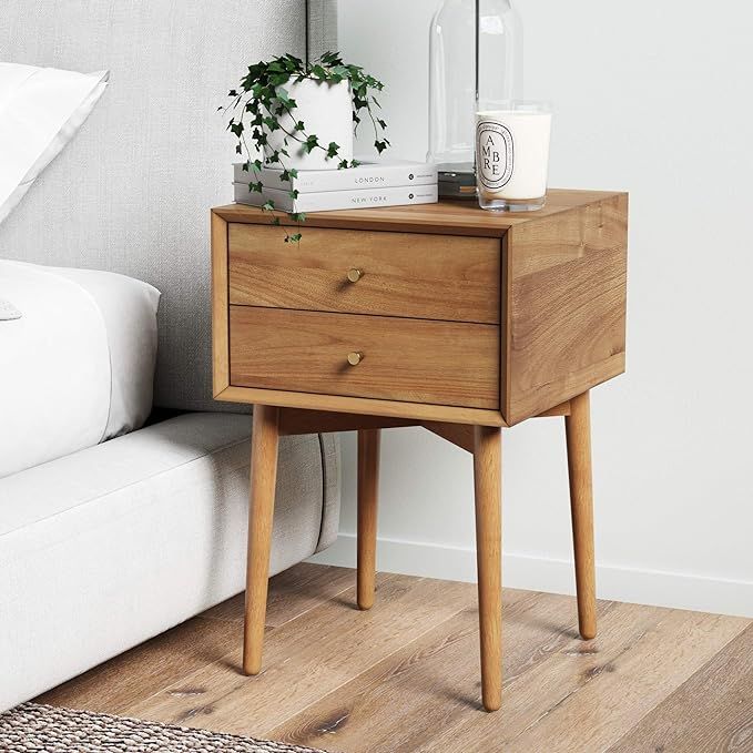Nathan James Harper Mid-Century Oak Wood Nightstand with 2-Drawers, Small Side End Table with Sto... | Amazon (US)